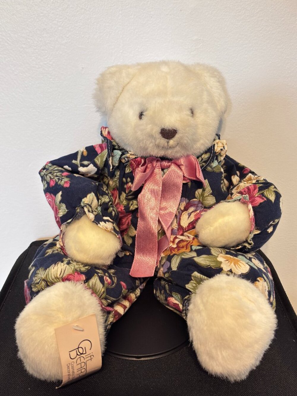 Vintage Trina White Teddy Bear Floral Navy & Rose suit hollow body RARE UNIQUE